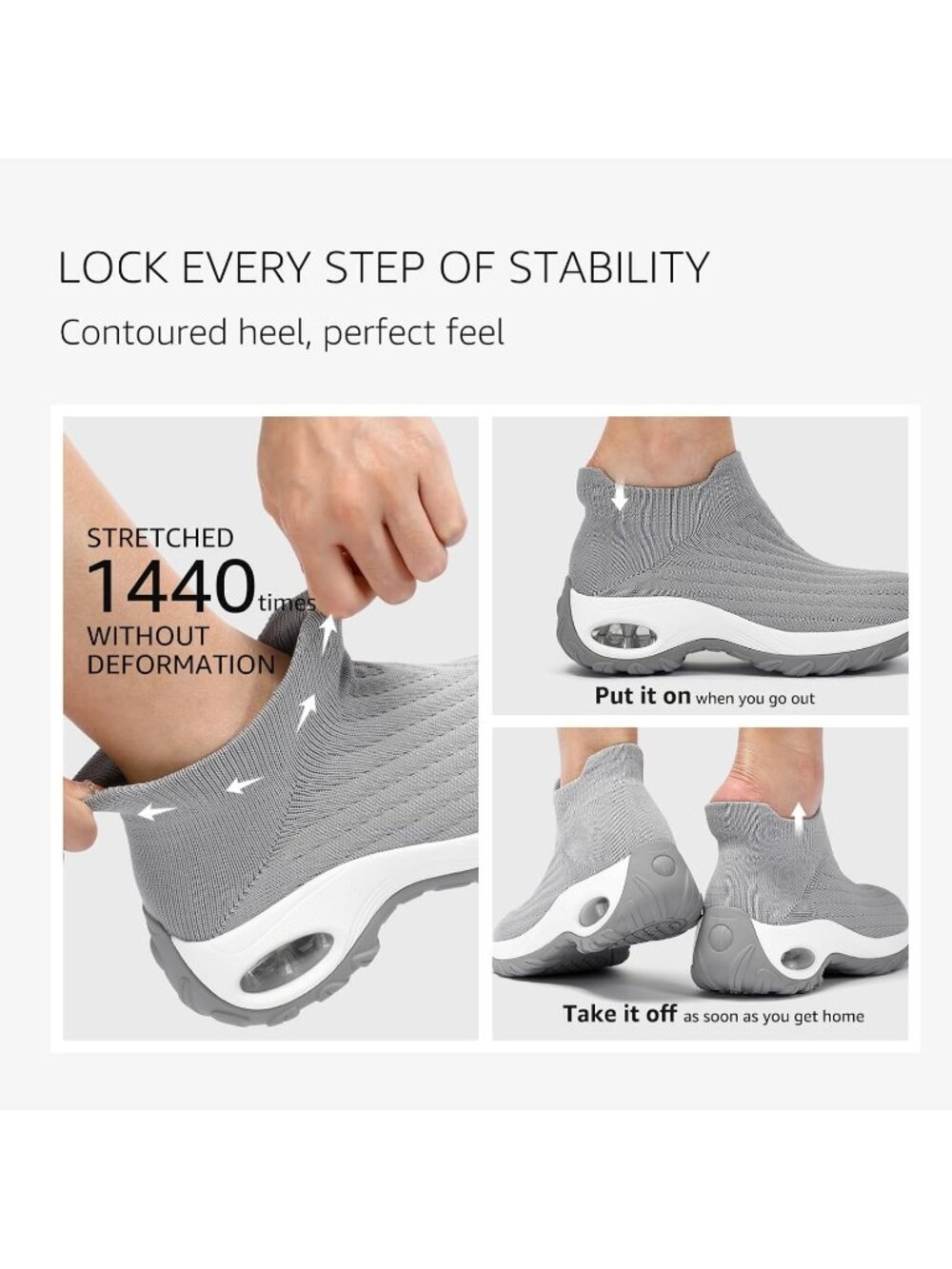 Women's Grey Lug Walking Arch Support Non Slip Breathable Upper Sneaker Shoes - Picture 5 of 7